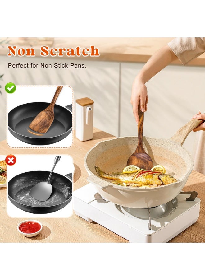 2 قطع من الشباكة الخشبية للطبخ ، محول الصلب ومجموعة الشباكة الممزقة للأواني غير اللاصقة ، مجموعة أدوات المطبخ الأكاسيا مع مقبض طويل ، النهاية السلسة الشباكة الخشبية للطبخ ، القلي ، الخبز - Image 5